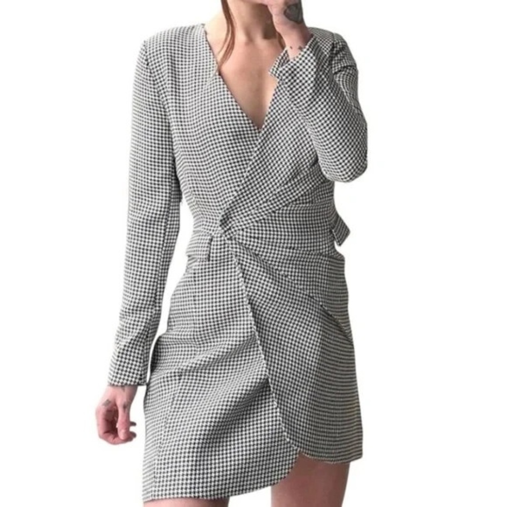 NWOT Jason Wu Houndstooth Wrap Long Sleeve Dress